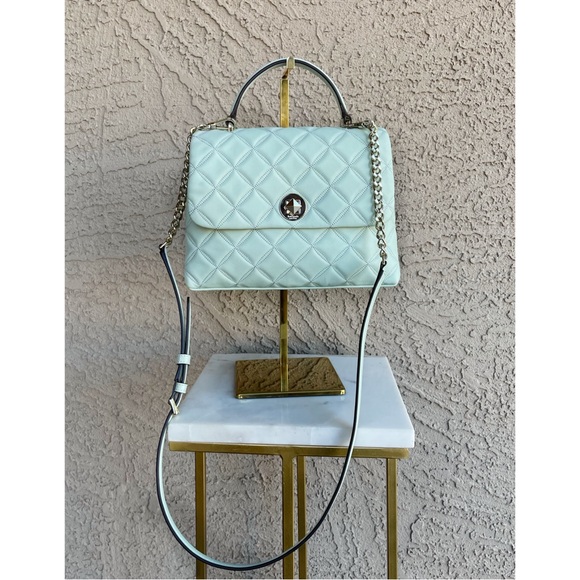 KATE SPADE Mint Blue Quilted Natalia Flap Satchel Bag w Top Handle Chain Strap - Picture 8 of 15